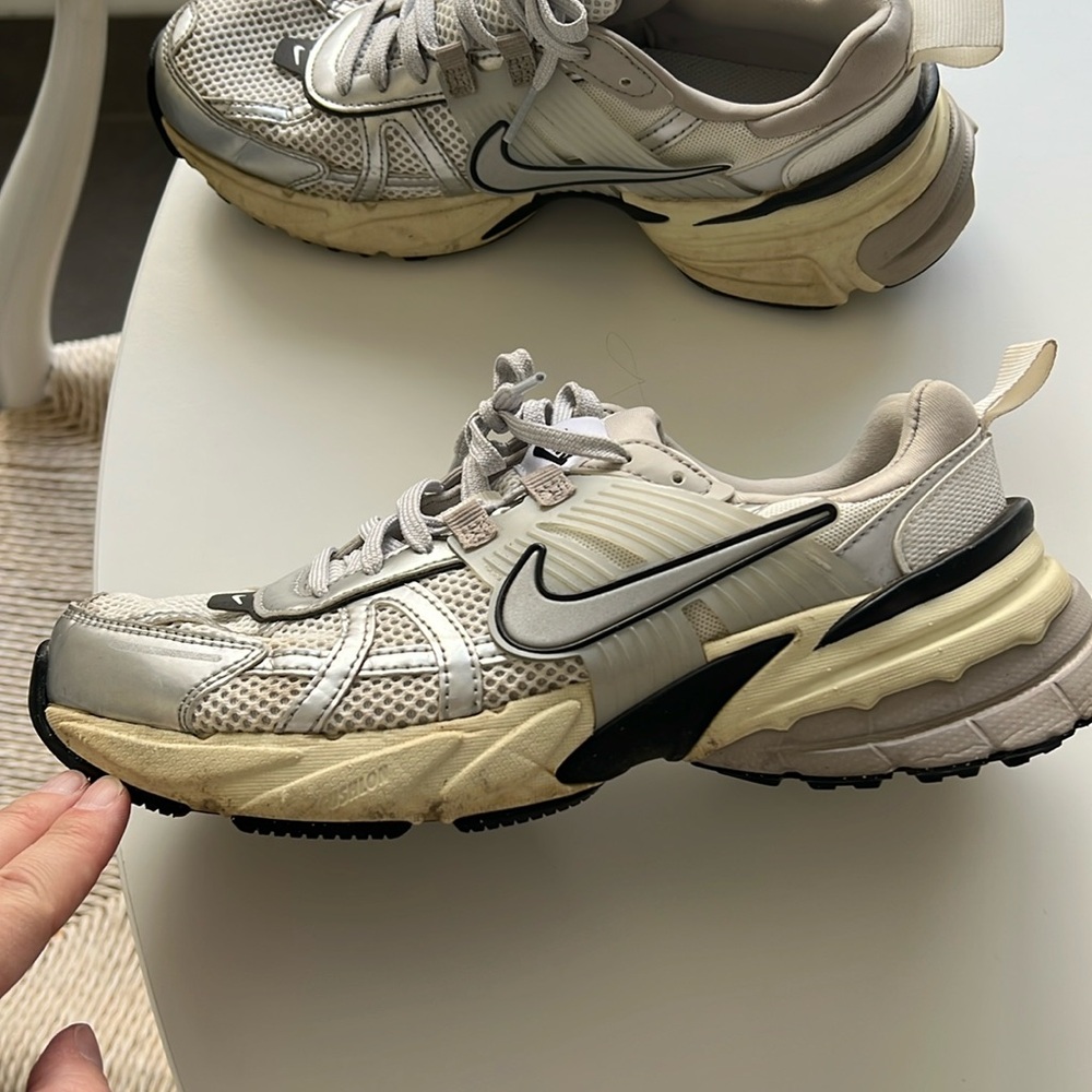 Nike V2K Run sneakers in white and silver